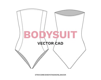 strapless tube bodysuit / swimsuit CAD sketch digital illustration vector file (AI)