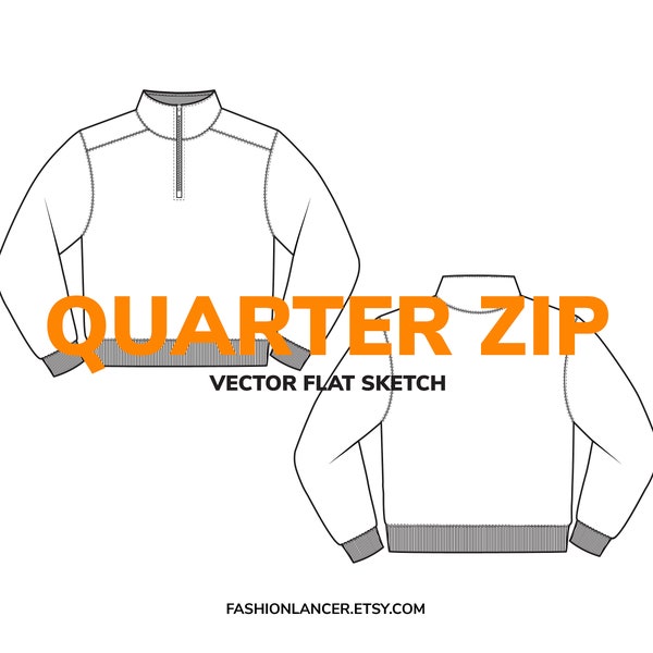 mock neck quarter zip pullover sweatshirt sketch digital illustration vector file (AI)