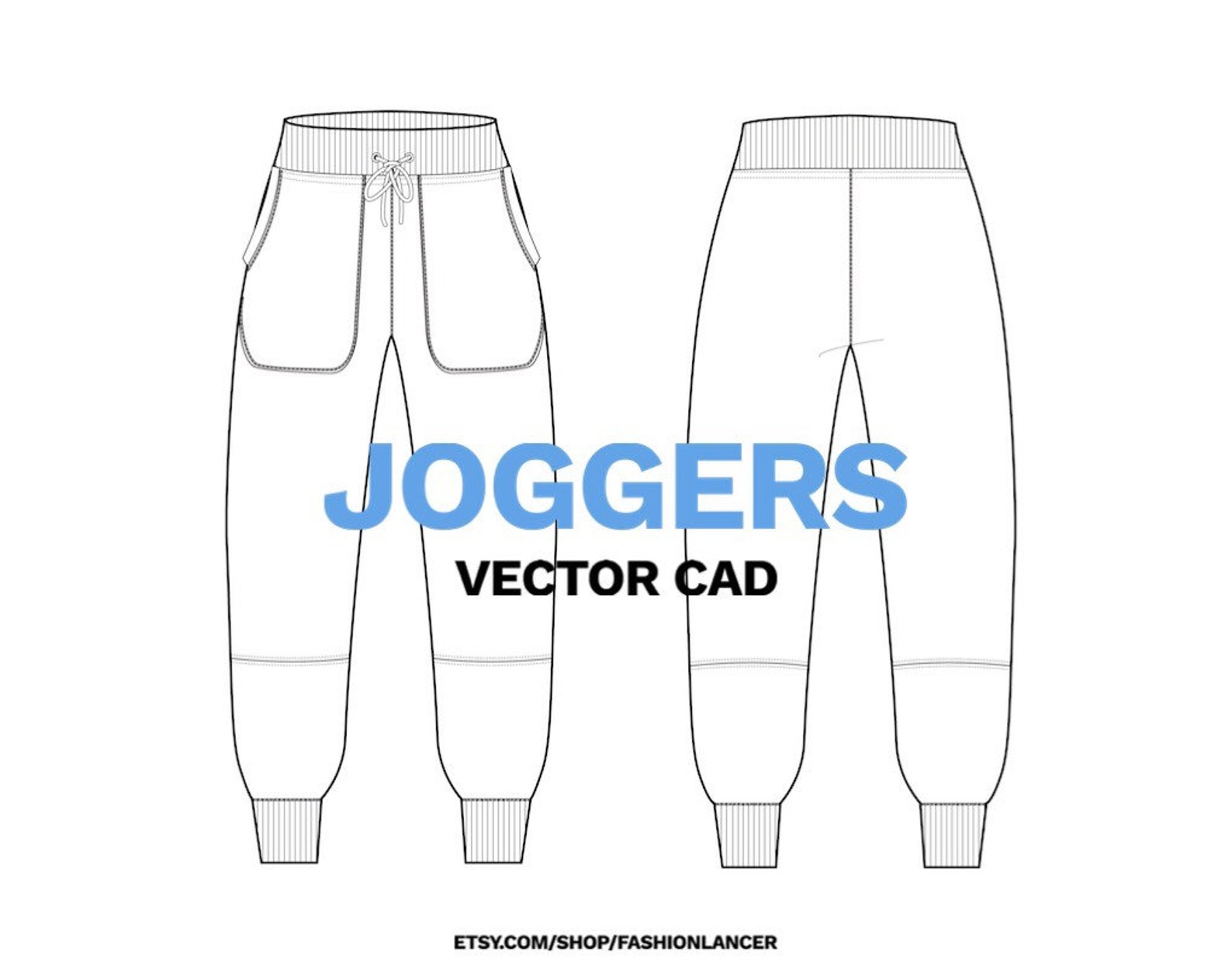 Jogger Sweatpants With Pockets & Topstitch Seam Details CAD Sketch