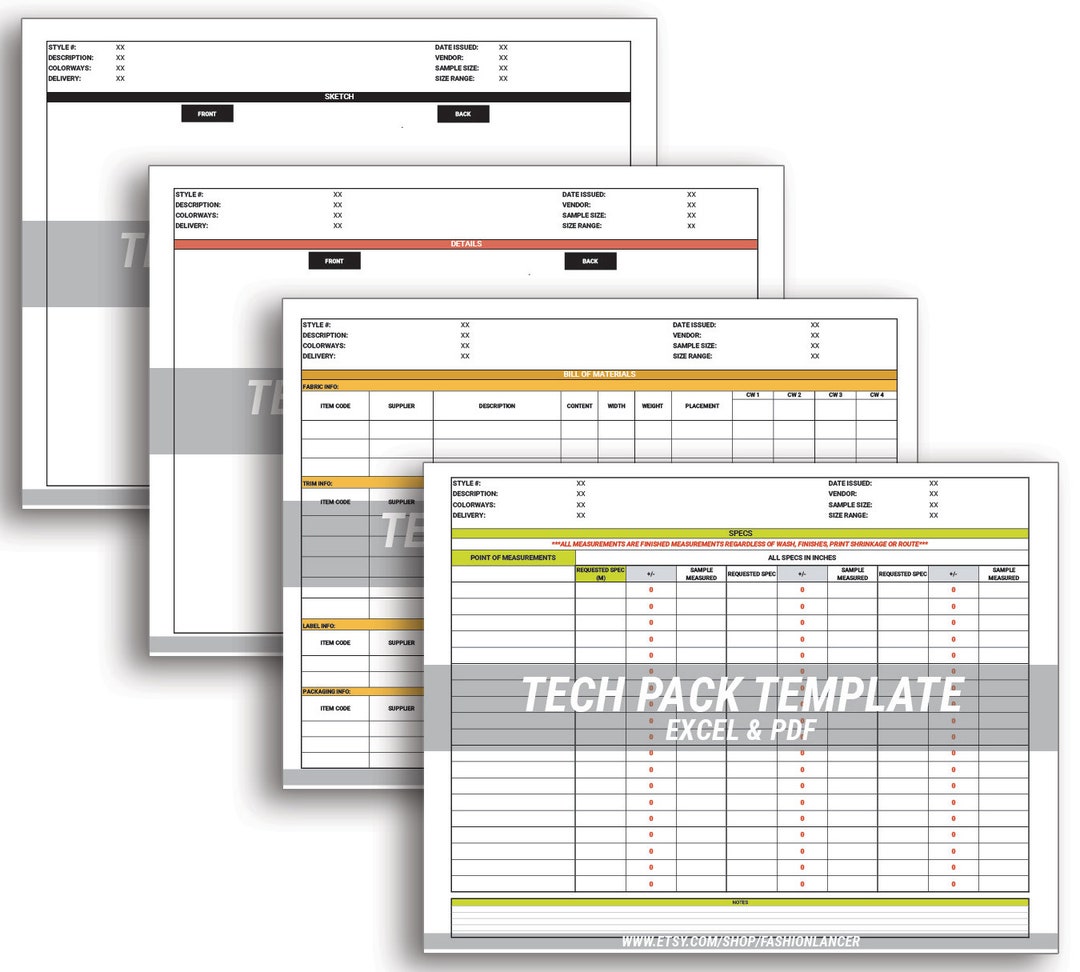 TECH PACK TEMPLATE 9 Pages for Fashion + Apparel Technical Design ...