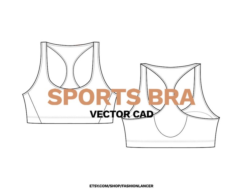 racerback sports bra top CAD sketch digital illustration vector file AI image 2