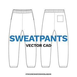 unisex sweatpants • CAD flat sketch • fashion design template • digital illustration vector file (AI)