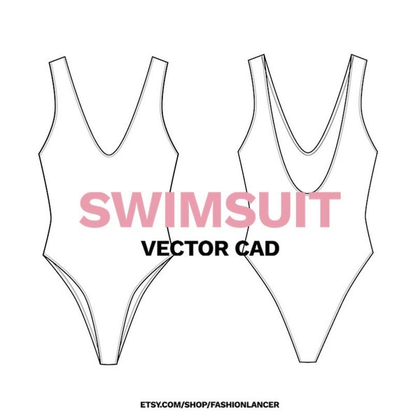 tank scoop neck bodysuit / bathing suit / swimsuit CAD sketch digital illustration vector file (AI)