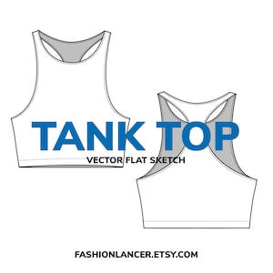 racerback sports bra top / cropped tank •  CAD flat sketch • digital fashion illustration template for tech pack (AI)