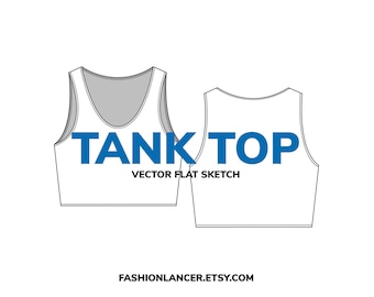 cropped tank top / bralette • CAD flat sketch • digital fashion illustration template for tech pack (AI)