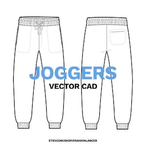 jogger sweatpants with elastic waistband & topstitch pocket details CAD sketch digital illustration vector file (AI)