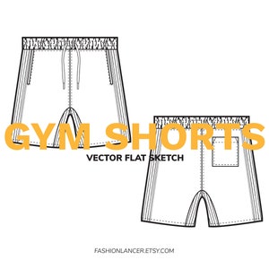 unisex gym shorts • vector fashion flat sketch • mockup template • digital illustration file (AI)