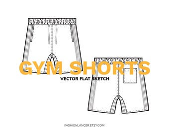 unisex gym shorts • vector fashion flat sketch • mockup template • digital illustration file (AI)