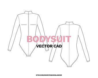 long sleeve bodysuit / wetsuit / swimsuit CAD sketch digital illustration vector file (AI)