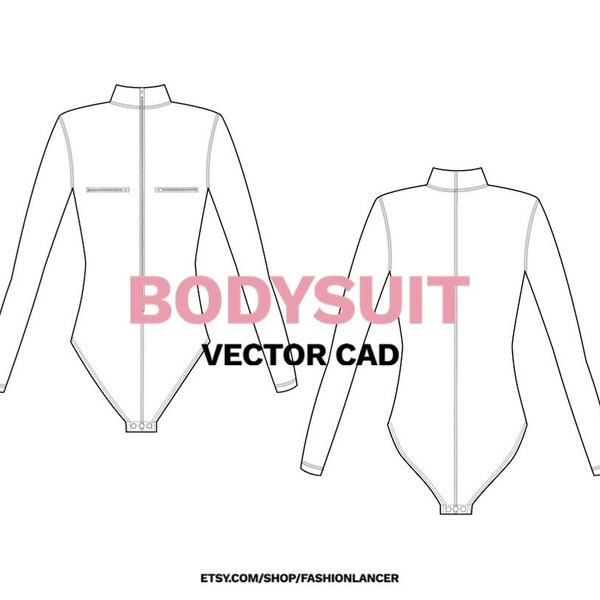 long sleeve bodysuit / wetsuit / swimsuit CAD sketch digital illustration vector file (AI)