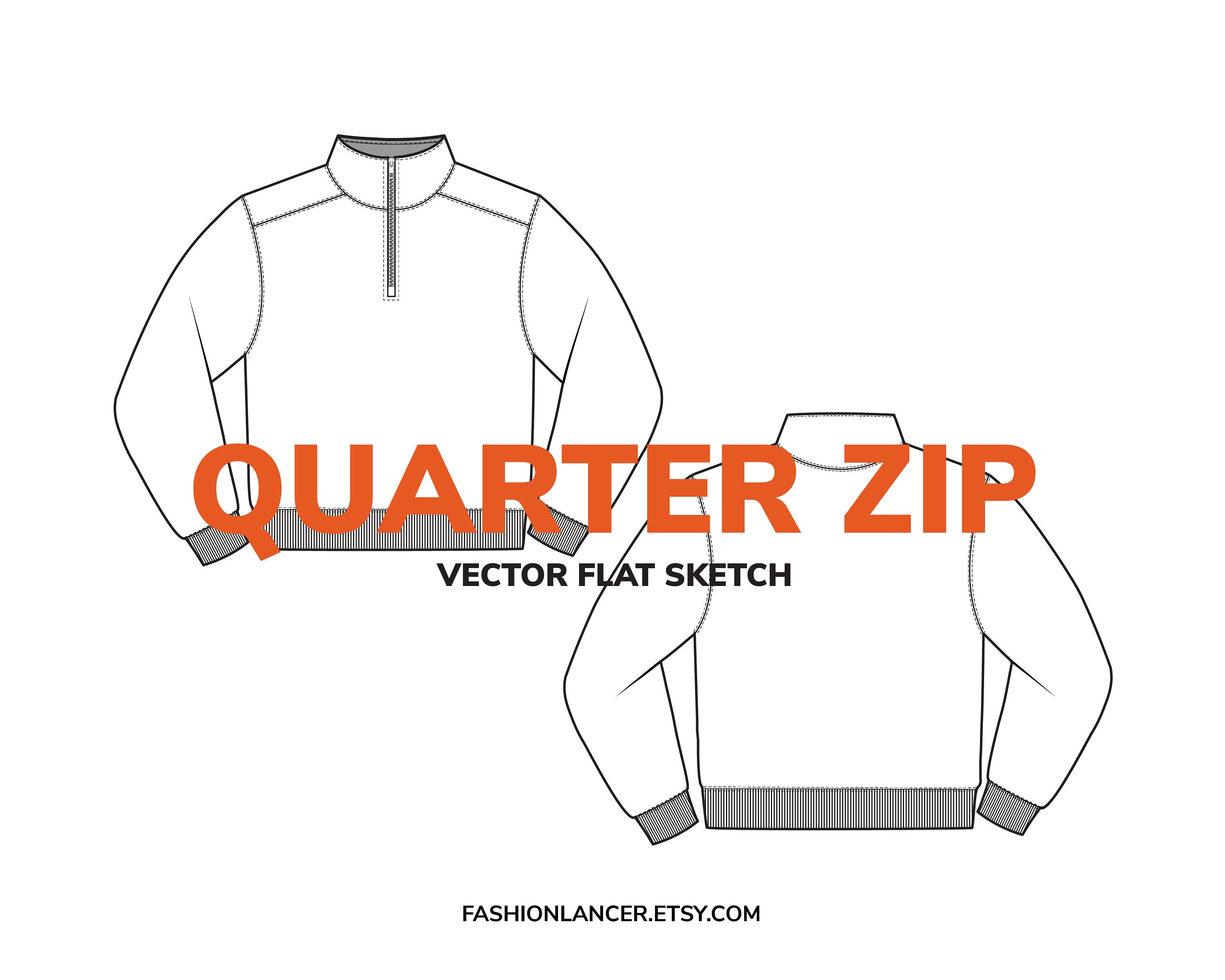 Mock Neck Quarter Zip Pullover Sweatshirt Sketch Digital