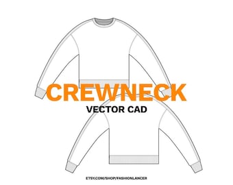 side panel crewneck pullover sweatshirt / sweater with raw seam details flat sketch CAD digital illustration vector file (AI)