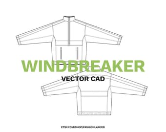 pullover half-zip windbreaker / unisex fleece jacket CAD sketch digital illustration vector file (AI)