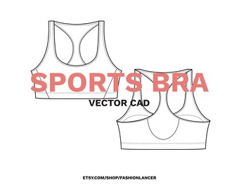 racerback sports bra top CAD sketch digital illustration vector file (AI)