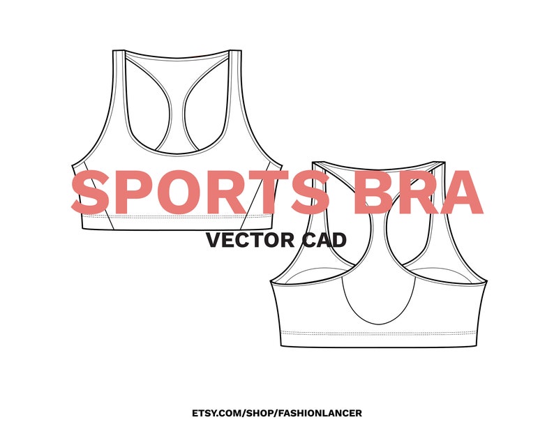 racerback sports bra top CAD sketch digital illustration vector file AI image 1