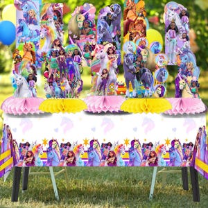 Unicorn Academy Set tableware Honeycomb Table Hanging Swirls Theme party decoration centerpiece birthday supplies baby shower boy girl