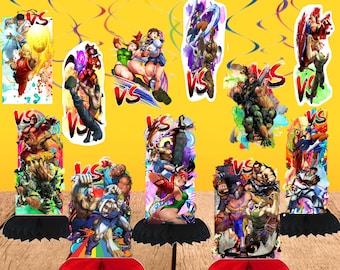 Street Fighter tableware Honeycomb Table Hanging Swirls Theme party decoration centerpiece birthday supplies baby shower boy girl