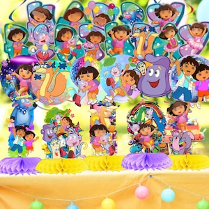 Doora Honeycomb Table & Hanging Swirls for Theme party decoration centerpiece birthday supplies baby shower boy girl idea