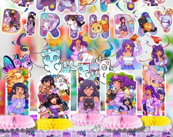 Aphmau Honeycomb Table & Hanging Swirls for Theme party decoration centerpiece birthday supplies baby shower boy girl idea