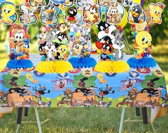BABY LOONEY Cartoon Honeycomb Table & Hanging Swirls for Theme party decoration centerpiece birthday supplies baby shower boy girl idea