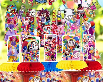 Diggy Circus Tableware Honeycomb Table & Hanging Swirls for Theme party decoration centerpiece birthday supplies baby shower boy girl idea