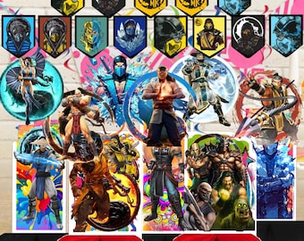 Mortal Kombat Tableware Honeycomb Table & Hanging Swirls for Theme party decoration centerpiece birthday supplies baby shower boy girl