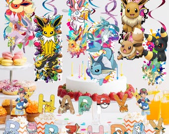 Pokeman Set tableware Honeycomb Table Hanging Swirls Theme party decoration centerpiece birthday supplies baby shower boy girl