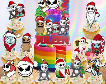 Custom jack skellington Christmas Xmas Cake Topper Cupcake Toppers for Theme party decoration centerpiece birthday supplies baby shower