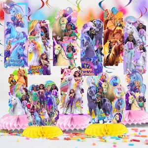 Unicorn Academy Set tableware Honeycomb Table Hanging Swirls Theme party decoration centerpiece birthday supplies baby shower boy girl