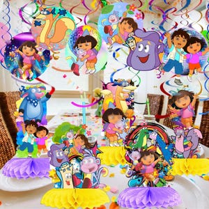 Doora Honeycomb Table & Hanging Swirls for Theme party decoration centerpiece birthday supplies baby shower boy girl idea