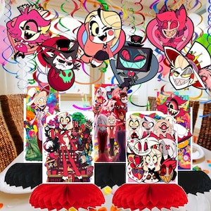 Hazbin Set tableware Honeycomb Table Hanging Swirls Theme party decoration centerpiece birthday supplies baby shower boy girl