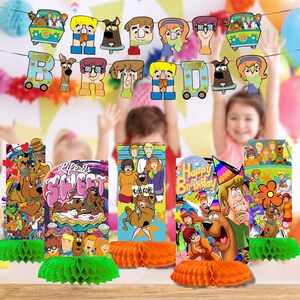 Kit Décoration Anniversaire Scooby-Doo - Set De Vaisselle Jetable - Assiettes, Gobelets, Nappes - Multicolore Neuf