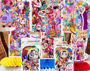 Vajilla Diggy Circus: Mesa de panal y espirales colgantes para decoración de fiestas temáticas, centros de mesa, artículos para cumpleaños, baby showers (niño o niña).