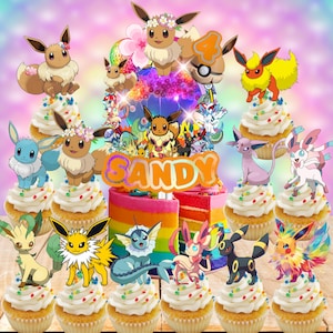 Custom Pokeman Eevei Go Cake Topper Cupcake Toppers for Theme party decoration centerpiece birthday supplies baby shower boy girl idea