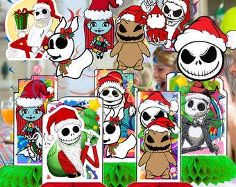 Jack Skellington Christmas Tableware Honeycomb Table & Hanging Swirls for Theme party decoration centerpiece birthday supplies baby shower