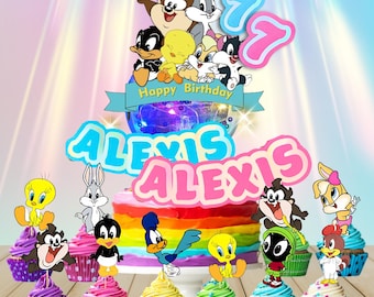 Custom Baby Looney cartoons Cake Topper Cupcake Toppers for Theme party decoration centerpiece birthday supplies baby shower boy girl idea