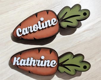 Personalized Carrot Easter Basket Tag, Custom Wood Spring Decor