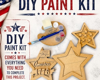 Patriotic DIY Paint Kit | America 1776 Stars & Stripes Wood Craft Kit | Fourth of July