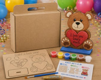 DIY Valentines Bear – Paint Your Own Wooden  Decoration – All-Inclusive Holiday Craft Kit