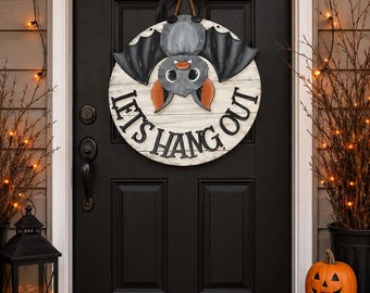 Hand Painted Bat Door Hanger | 3D Halloween Decoration