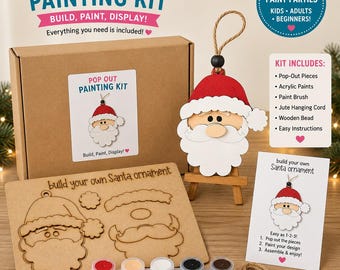 DIY Santa Ornament Kit – Paint Your Own Wooden Christmas Decoration – All-Inclusive Holiday Craft Kit