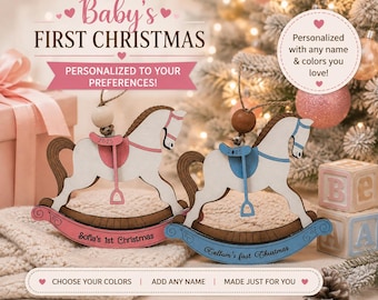 Personalized Baby's First Christmas Rocking Horse Ornament | Wooden Keepsake