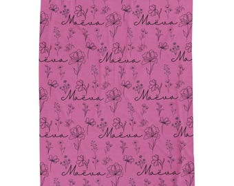 Personalized Plush Blanket, Custom Floral Name Blanket, Baby Shower Gift