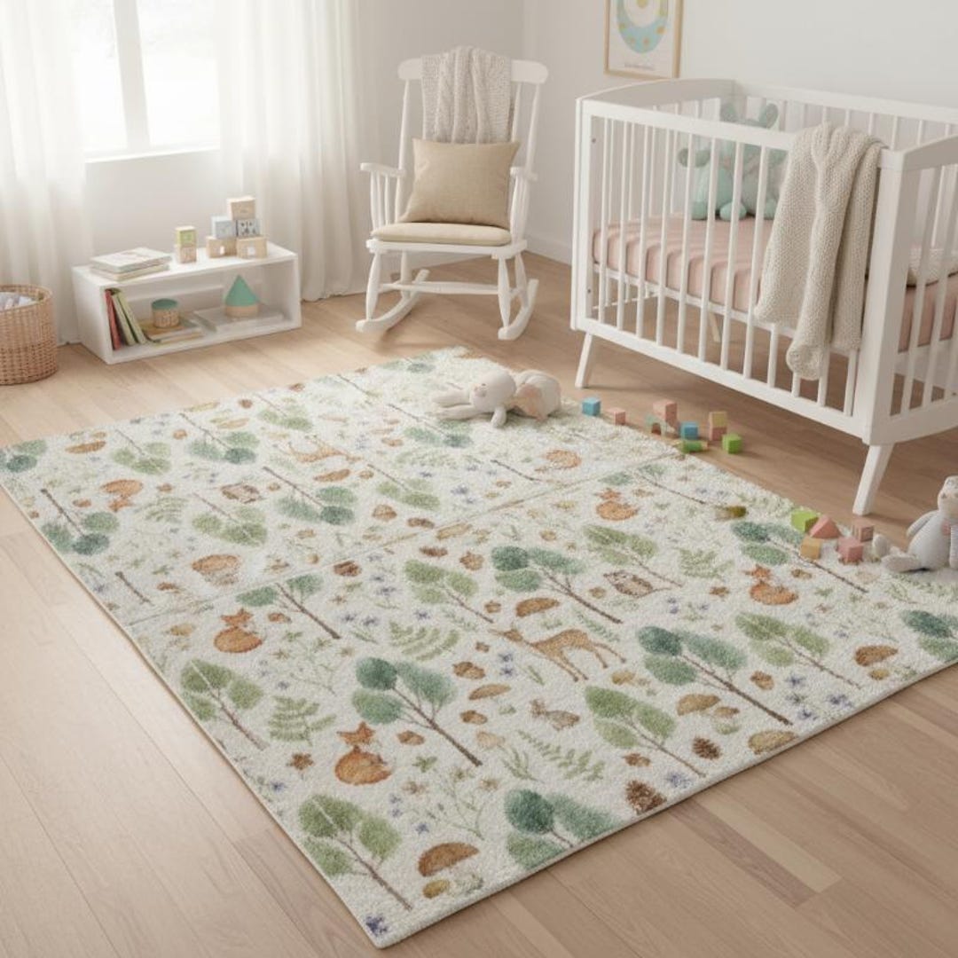 Whimsical Forest Area Rug - Nursery Rug, Cozy Living Room Accent, Rug ...