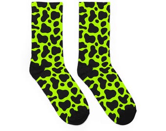 Neon Green Cow Print Socks