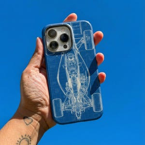 Formula F1 Car Blueprint Phone Case: MagSafe Compatible Tech Accessory