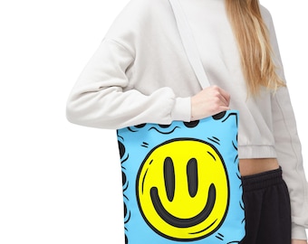 Acid Smiley Face Tote Bag: Y2K Groovy Reusable Shopper