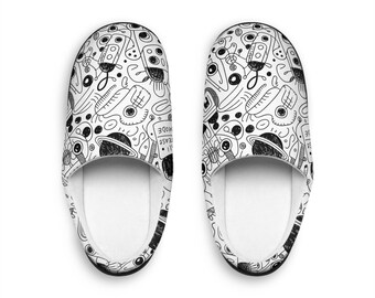 Men's Whimsical Art Slippers: Cozy Polyester Fleece House Shoes