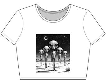 Aliens Crop Top: Utomjordisk Graphic T-shirt, Sci-Fi-kläder