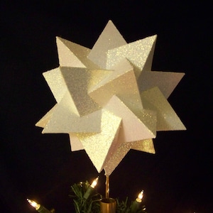 10&quot; White gold glittered handmade geometric Christmas tree topper